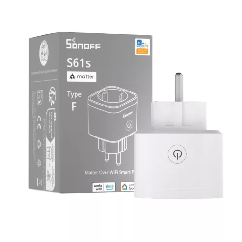 SONOFF S61s Gen2  – Okos konnektor, fogyasztásméréssel, Wi-Fi, Matter, fehér (S61STPF)
