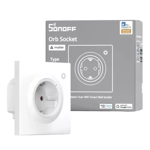 Sonoff Orb Socket Matter Over WiFi Smart Wall Socket  – okos fali dugalj Fusion Orb kerethez, fogyasztás méréssel, Wi-Fi, Matter, fehér (WS01TPF-E)