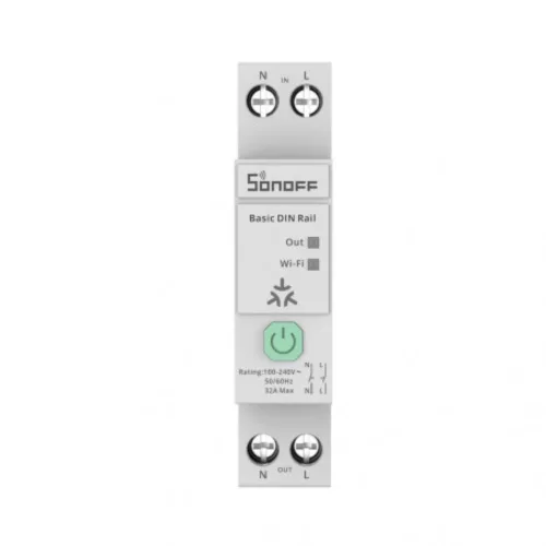 Sonoff Basic DIN Rail  – DIN-sínre szerelhető 32A okos relémodul fogyasztásméréssel, WiFi, Bluetooth , Matter (BASIC-1GSP)