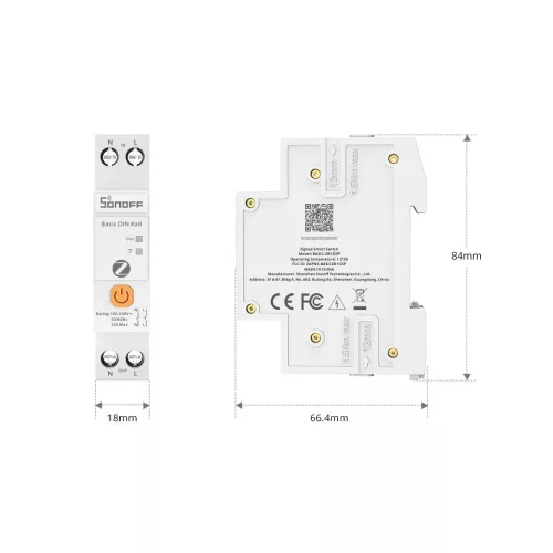 Sonoff Basic DIN Rail – relé modul, 1 áramkörös, fogyasztásmérő, DIN-sínes, 32A, Zigbee, Bluetooth (BASIC-ZB1GSP)