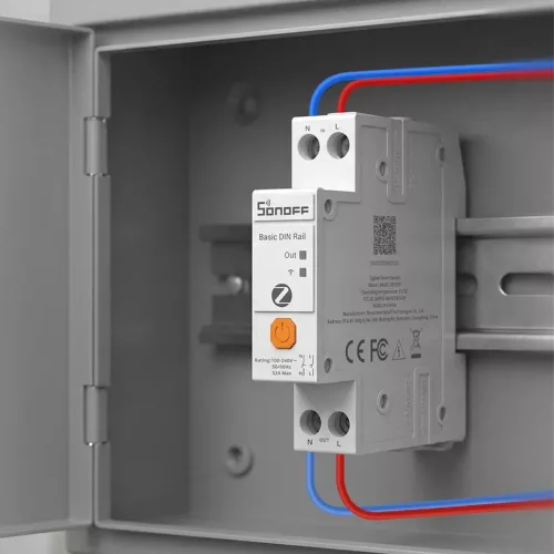 Sonoff Basic DIN Rail – relé modul, 1 áramkörös, fogyasztásmérő, DIN-sínes, 32A, Zigbee, Bluetooth (BASIC-ZB1GSP)