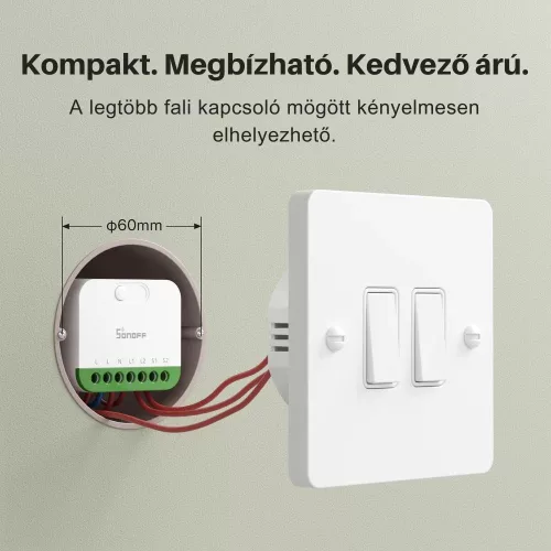 Sonoff MINI DUO 2-Gang Matter Over WiFi Smart Switch – két áramkörös mini relémodul, Wi-Fi, Matter (MINI-2GS)