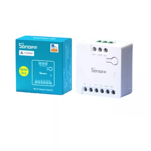 Sonoff MINI-D Wi-Fi + eWeLink-Remote, Matter kompatibilis, okos mini relémodul, feszültségmentes kimenettel