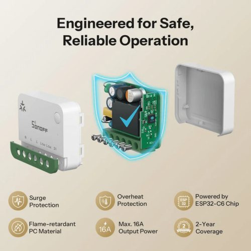 Sonoff MINI ONE PM – relé modul, 1 áramkörös, fogyasztásmérős, Wi-Fi, Matter (MINI-1GSP)