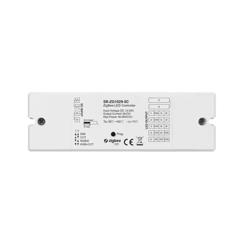 Sunricher Zigbee 4-az-1-ben RGBW / RGB CCT LED vezérlő,  4A/csatorna, 12/24V DC (SR-ZG1029-5C)